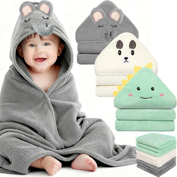 Sublaga 12 Pcs Baby Towels and Washcloths Set, Hooded Baby Towel, Soft and