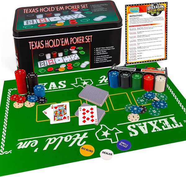 Gamie Texas Holdem Poker Game Set - Includes Holdem Mat, 2 Card