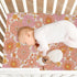 CaTaKu 28"x 52" Mini Crib Sheets Fitted for Girls Boys Retro Orange Flower Baby Crib Sheets, Neutral Mattress Sheets