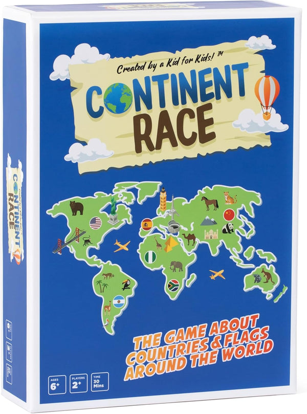 Continent Race Geography Educational Board Game for Kids, Tweens, Family, Friends, Teachers