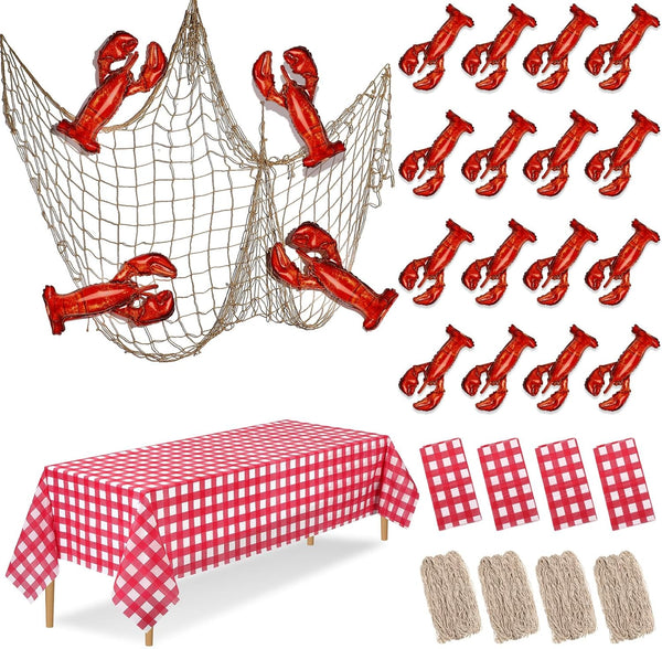 Silipull 24pcs Crab Boil Party Supplies Includes Crab Balloons Red and White Checked