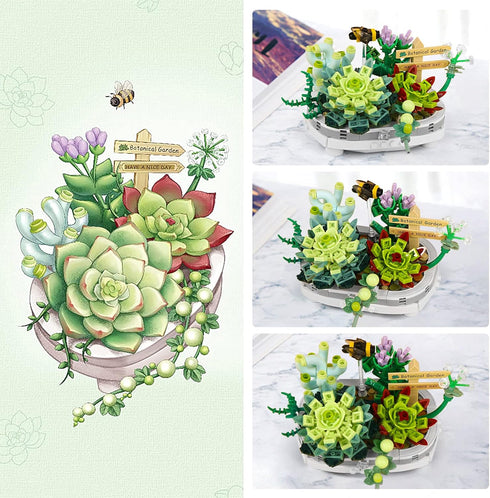 Mini Bricks Succulent Plant Building Kit,389PCS DIY Simulating Plant Ecology Collection Building Toy,Bouquet Set Gifts for Adults, Children(Not Compatible with Lego Set )