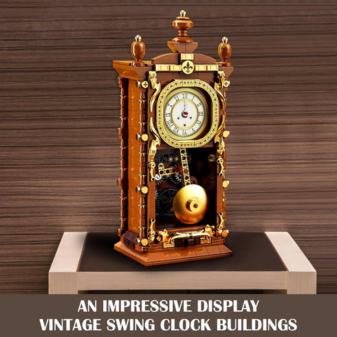Set, 14+ (751 Vziimo Retro Clock Building Blocks Vintage Pendulum Clock Model Kit with Real Functional Timepiece