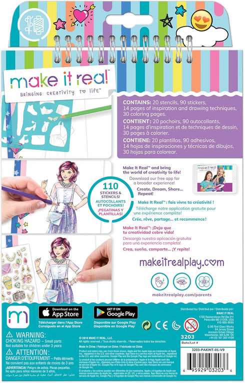 Make It Real Fashion Design Sketchbook for Girls, Digital Dream Kit with 110 Stickers, Stencils, Design Guide