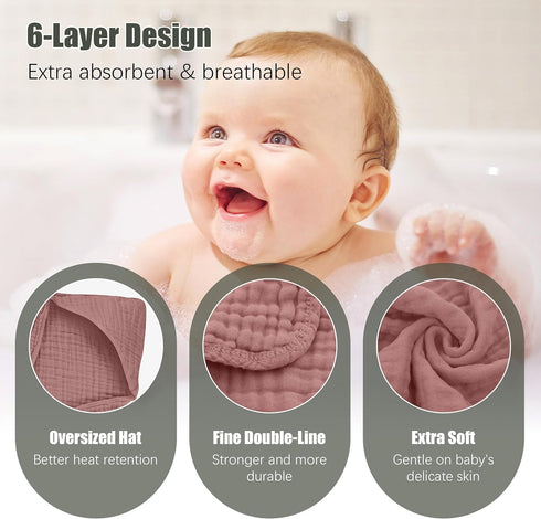 2 Pack 100% 32x32 Inch Spotted Play Hooded Baby Towels - Muslin Cotton for Newborns, Infants, Toddlers - Large Size