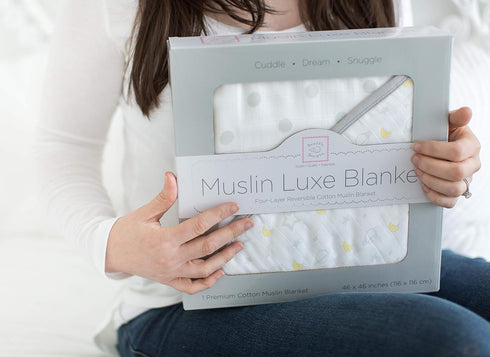 4-Layer 46x46 inches, SwaddleDesigns Cotton Muslin Luxe Blanket, Baby and Toddler Cuddle and Dream, Sterling Goodnight