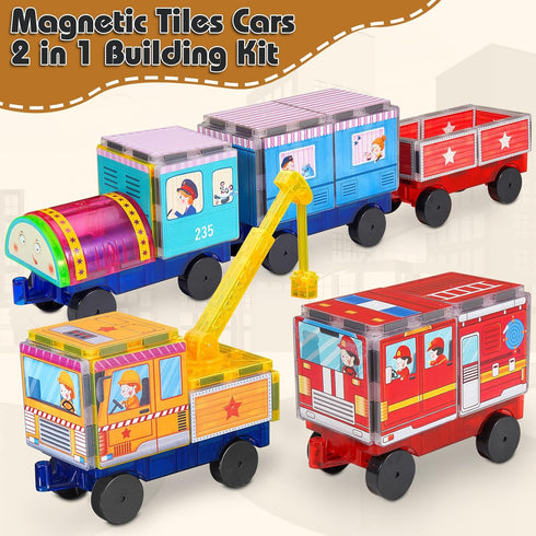 Set Set Set 3 4 5 6 7 8+ Magnetic Tiles Cars Construction Magnet Tiles Bricks Truck Expansion Sensory Toys, Educational