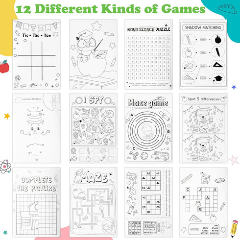 Set BWkoss Kindergarten Graduation Activity Books- Preschool Graduation Theme Mini Games Coloring Booklet for Kids Bulk