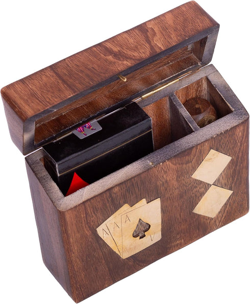 Unique Birthday Gift Ideas - Handcrafted Classic Wooden Playing Card Holder Deck Box with Premium 'Ace' Cards