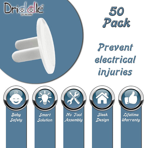 Driddle 50 Pack Outlet Plug Baby Safety Covers - Child Proof Socket Caps Protect Little Kids from Electrical Danger -