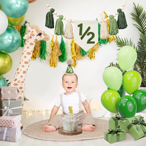 Squway 1/2 3PCS 6 Birthday Boy High Chair Banner - Half Birthday Decorations with Cone Birthday Hat Cake Candle, Half