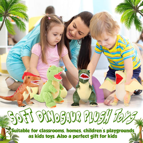 Leitee 8 Pcs Dinosaur Plush Toys Set | Soft Assortment of Tyrannosaurus & Triceratops for Boys Girls Birthday Gifts