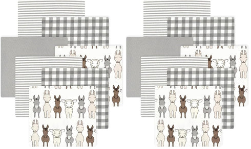 Hudson Baby Little Treasure Cotton Poly Flannel Receiving Blankets Multipack, Beige Farm