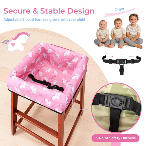 COOLBEBE 3-Point Baby High Chair Cover with Harness, Waterproof & Machine Washable Portable Seat Cover, Fits Wooden