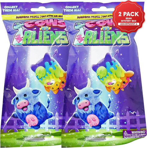 2 Pack Mystery Bags for Boys & Girls - Alien & Cow Plush Collectible Stocking Stuffer