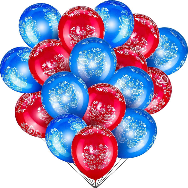 Zonon 40 Pcs Western Cowboy Balloons - Bandana Balloons Blue and Red, Large 12 Inch Latex Bandana Print Decorations Kit