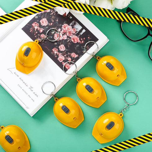 Bonuci Construction Party Favors Mini Flashlight Keychain, Miniature Construction Helmet Flashlight for Man Birthday