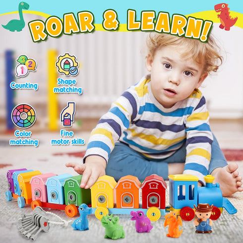 2 3 4 5 Counting Set, 2-4 3-5 Toddler Montessori Learning Toys for Year Old Boys, Kids Dinosaur Train Matching Toys