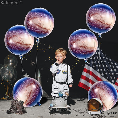 KatchOn Big Galaxy Balloons - 22 Inch Pack of 6, 360 Degree 4D Round Sphere Balloons for Space Themed Party Decorations