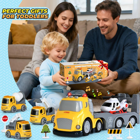 1 2 3 Old,5 1 12-18M+ Toddlers Truck Toys,Boy Toys Gifts for Years in Construction Transport Truck with Lights