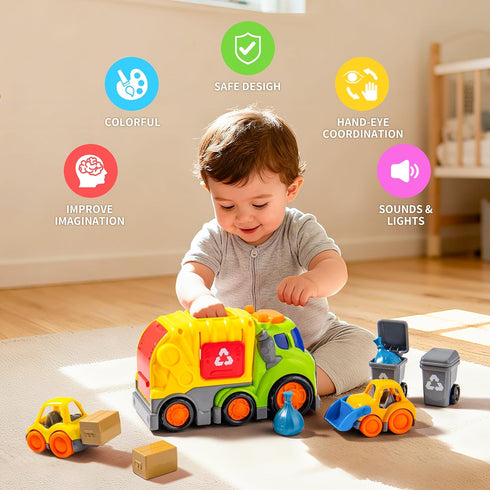 7.5" 2-4, Set 18M+, 2, 3, 4 P&C Toddlers Garbage Truck Toys for Ages City Vehicle Trash Truck Car with Sounds