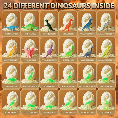 LAZUBDSLQ 24 3+ Dinosaur Eggs Toys Dig Kit, Dino Eggs, Dinosaur Toy for Kids, Science STEM Dinosaur Eggs for Birthday