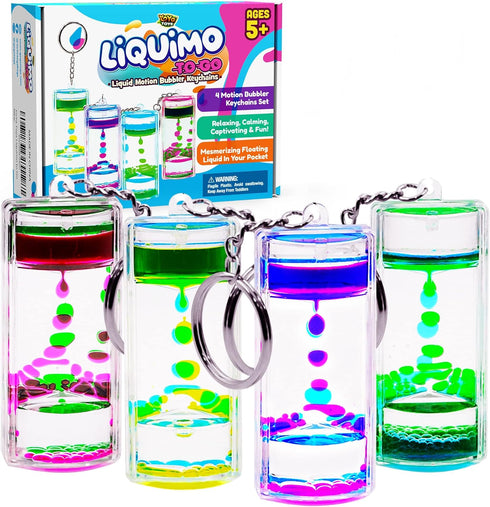 YoYa Toys Liquimo To Go Toys for Kids, Set of 4 Liquid Motion Bubbler Keychains for Calming Play