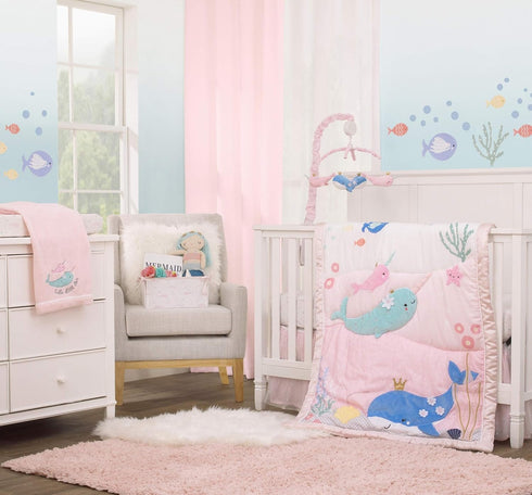 NoJo Whimsical Pink Narwhals Changing Pad Cover