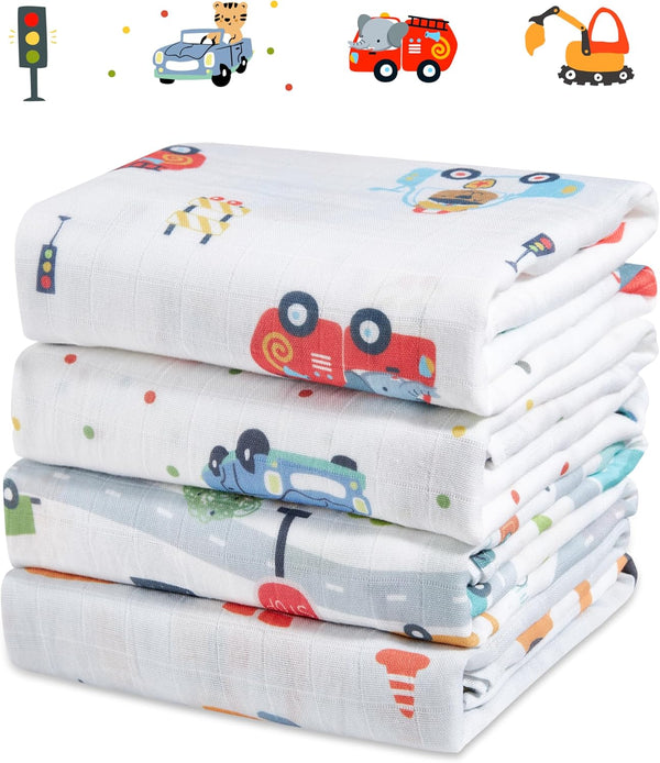 4-Pack 100% Cotton Muslin Swaddle Blankets, Large 47 x 47 Inches Breathable
