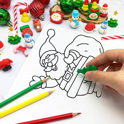 55 PCS Christmas Erasers for Kids Bulk, Puzzle Eraser Desk Pets Holiday Erasers for Classroom Rewards