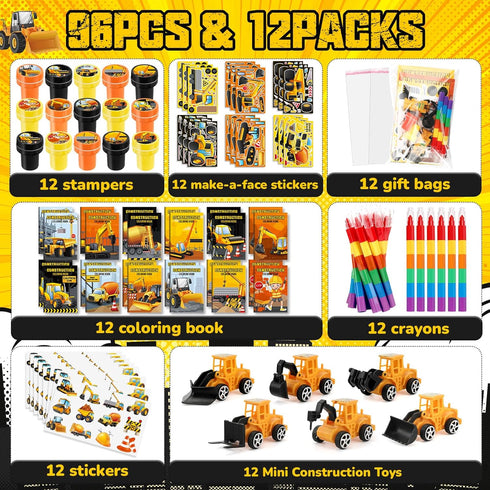 84Pcs Set BenLouis Construction Party Favors Excavator Theme Coloring Books Crayons Sticker Bulk for Kids Construction