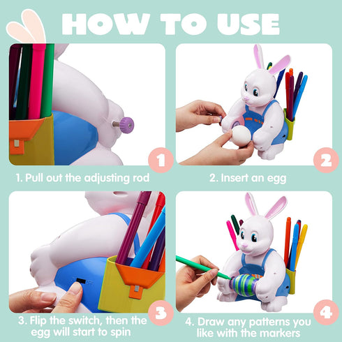 10 JOYIN Motorized Easter Egg Decorator Kit, Easter Busy Bunny Egg Spinner Whirler Decorating Machine with Non-Toxic