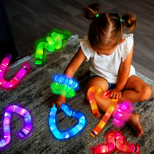 6 PCS Light Up Pop Tubes for Kids, Glow Sticks Party Favors, Neon LED Stretchy Bracelets for Children