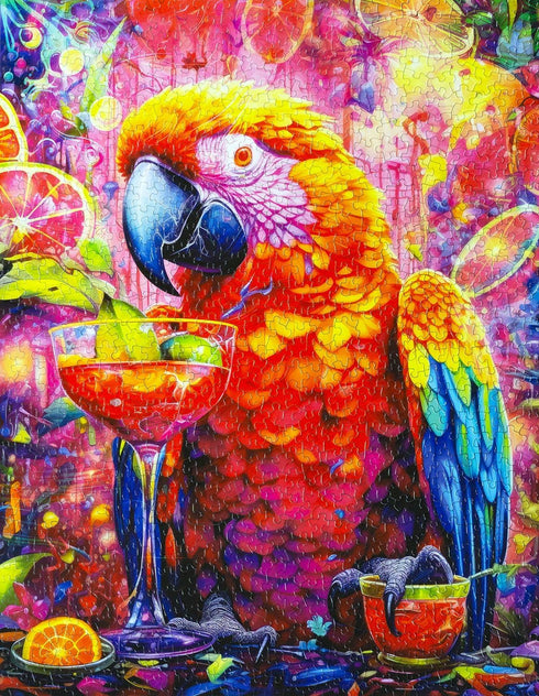 Springbok Paradise Parrot 1000 Piece Jigsaw Puzzle for Adults - Colorful Parrot Sipping Margarita in Jungle Paradise