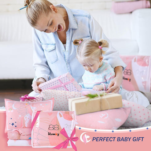 Set Sets 3 UOMNY Crib Bedding for Girls - Pink Baby Nursery Pieces Quilt Comforter Fitted Sheet Toddler Pillowcase Soft