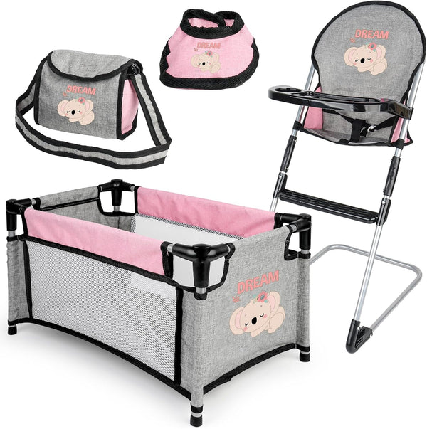 deAO Baby Doll Accessories Baby Doll Crib High Chair Diaper Bag Nursery