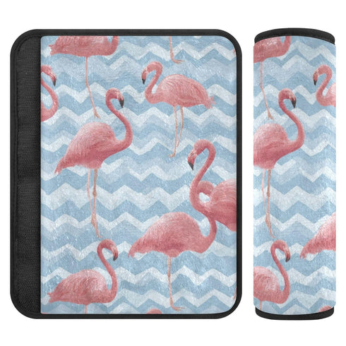 Vdsrup 2 Pack Seat Belt Covers Pink Flamingos Blue Zigzag Car Seat Strap Covers Super Soft Car Seat Neck Cover for Boys