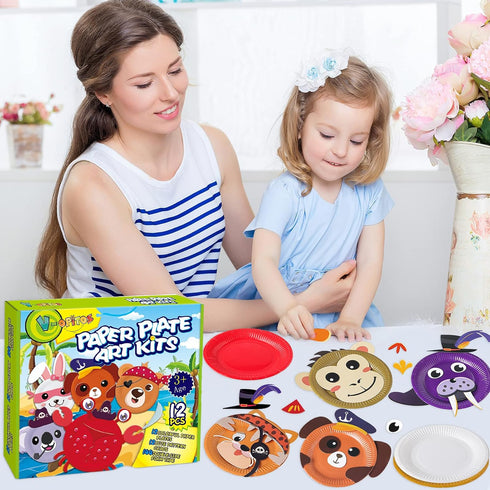 V-Opitos Arts and Crafts Kits for Kids - 12 Pack Paper Plate Crafts for Toddler Age 3-5, Fun Classroom Activity