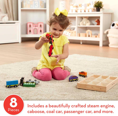 Melissa & Doug Wooden Magnetic Train Cars - 8 Piece Educational Skill-Building Toy for Boys and Girls