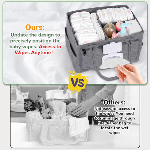 Volnamal Diaper Caddy with Wipe Dispenser One-Handed Access, Premium Diaper Organizer, Portable Car Organizer Nursery