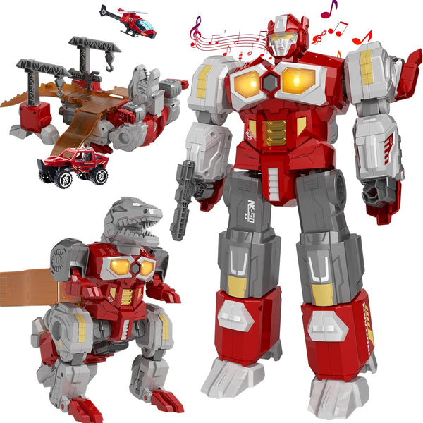 Transforming Toys - Dinosaur Robot Action Figures - Magnetic Assembling Robot Toys for Kids with Battle Guns