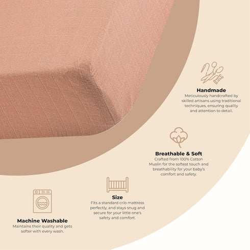 28w 52h 9d Crane Baby Fitted Sheet, Soft Cotton Fitted Sheet for Cribs and Nurseries, Beige Copper, x x