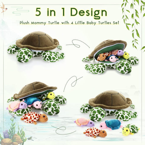 5 Set 12 Inch 4 Aoriher Pieces Plush Turtle Stuffed Turtle Stuffed Sea Turtle Mom with Little Turtles Soft Plush