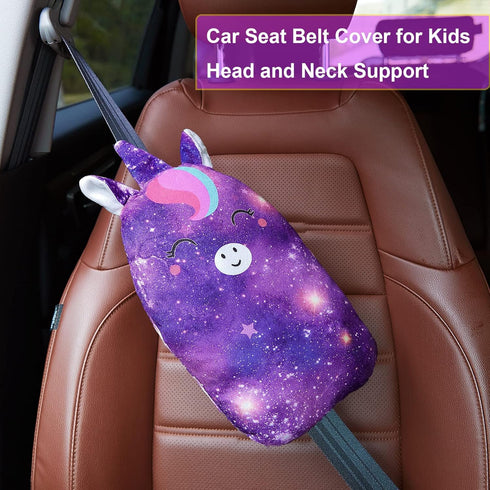 FIODAY Car Seat Belt Covers for Kids Unicorn Seat Belt Pillow Soft Seat Belt Cushion Adjust Seat Strap Pillow Head Neck