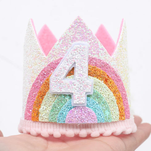 Birthday Rainbow Girl Crown, Birthday Hat for Event Party Supplies and Photo Props