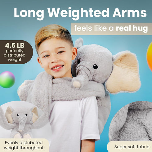 Weighted Elephant Stuffed Animal - 4.5 lbs, Premium Plushies with Long Comforting Arms for Soothing Hugs, Anxiety Relief