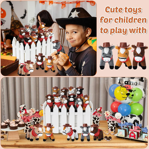 VercanMonth 42 12 12 Pcs Adopt a Horse Party Favor for Kids Mini Plush Stuffed Horses with Tiny Cowboy Hats and Bandana