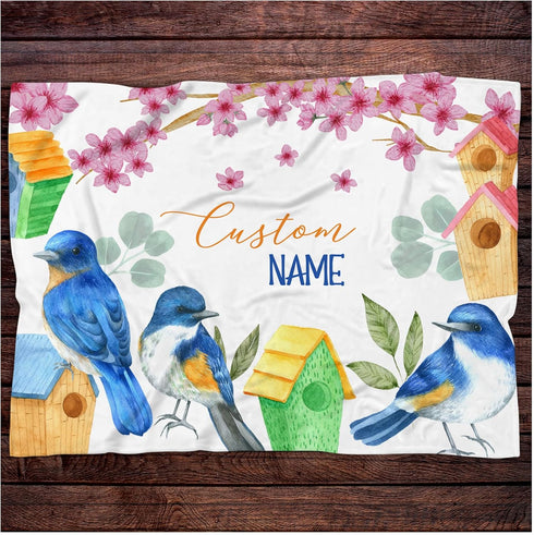 Personalized Bluebird Baby Blanket, Bluebird Baby Nursery Bedding Blanket, Custom Bluebird Baby