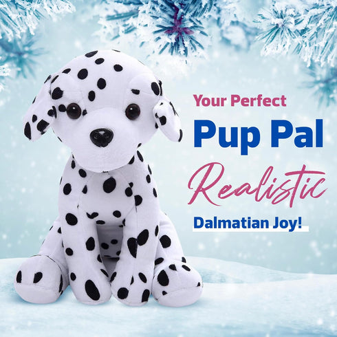 Plushland Realistic Stuffed Animal Puppy Dog, 10 Inches Holiday Plush Figures for Kids (Dalmatian-10'')