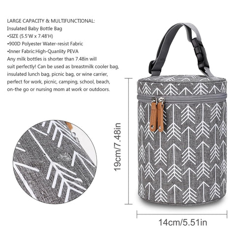 CNAFGBGG 5.5x7.5 Inch Breastmilk Storage Bag Cylindrical Breastmilk Cooler Bag with Zipper Closure & Adjustable Handle